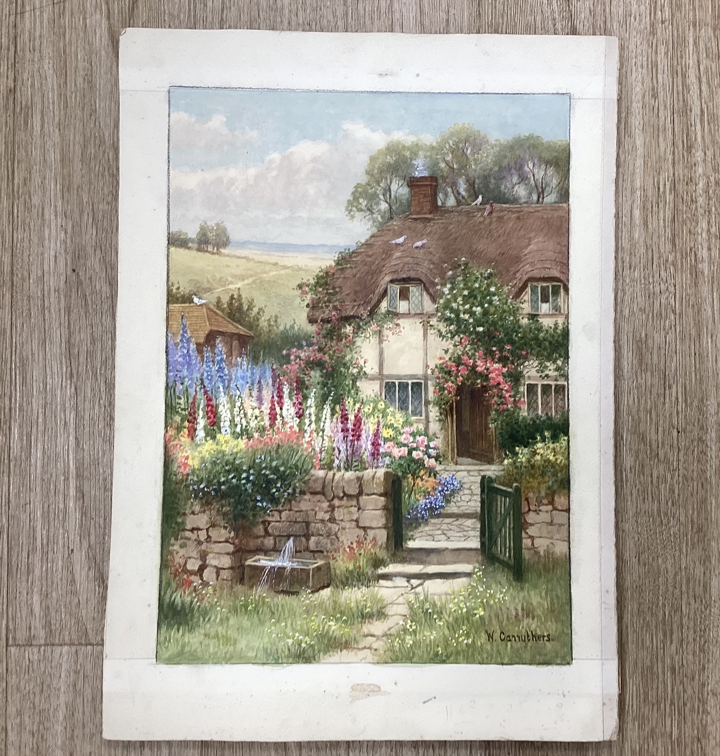 William Affleck (aka, William Carruthers, 1868-1943), two watercolours on card, ‘A cottage in Lambourne Valley, Berkshire’ and ‘An Old cottage near Chipping Campden, Gloucestershire’, each signed, 37 x 27cm, unframed